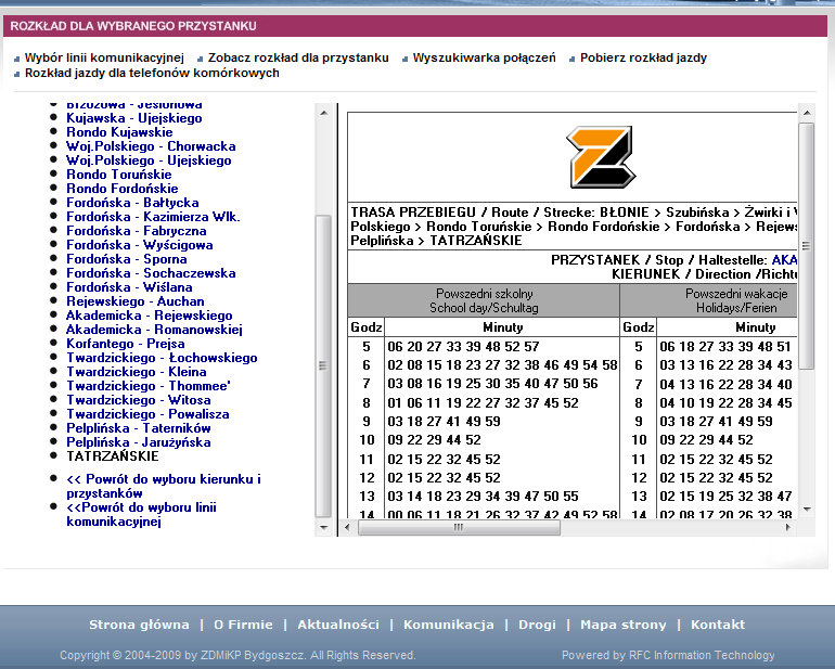 6 odwiedzający serwis ZDiTM w Szczecinie. Pierwszą trudność stanowi znalezienie w menu linku do rozkładów (brak przycisków, same linki, jeden pod drugim).