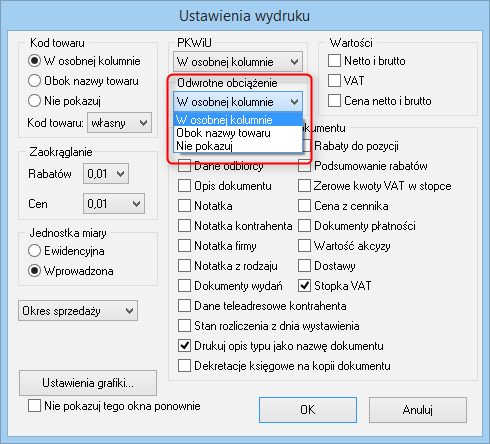 mentu rejestrów VAT. Podpowiadanie rejestrów dla poszczególnych pozycji towarowych jest niezależne od ustawień rejestrów dla całego dokumentu.