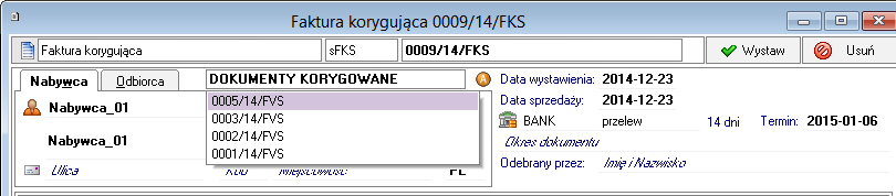 Korekty zbiorcze generowane są dla dokumentów wystawionych na tego samego kontrahenta (nabywcę w przypadku sprzedaży oraz sprzedawcę w przypadku zakupu).