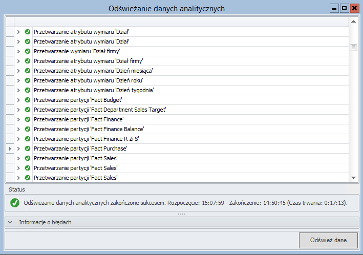 Przetwarzanie bazy analitycznej - nowe okno Powyższa zmiana dotyczy modułu Business Intelligence dostępnego tylko w wersji Extra Sage Symfonia ERP.