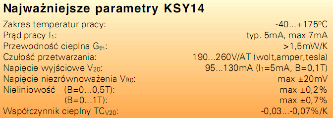Hallotron przykład czujnika KSY 14 (Siemens,