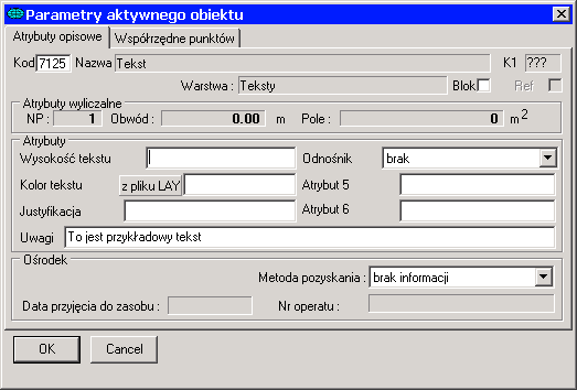 System informacji o terenie GEO-MAP 16 Jeżeli po wskazaniu pierwszego punktu wciśniemy klawisz Z lub Zamknij to tekst zostanie napisany poziomo.