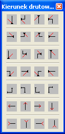 Rysowanie połączeń elektrycznych Pasek narzędzi Kierunek drutowania Trójniki T lewo Trójniki T góra Trójniki T dół Trójniki T prawo NaroŜniki lub kąty Strzałka zwrócona od linii połączenia (linia
