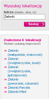 myszy - rozwinięte zostanie wówczas menu umożliwiające wskazanie punktu na mapie. W sytuacji gdy wskazany zostanie punkt, do którego nie jest przypisany w bazie żaden adres (np.