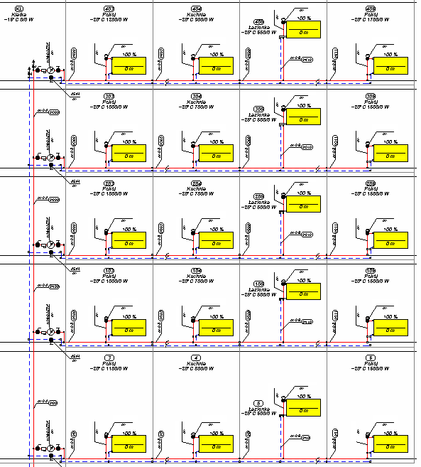 Audytor CO 36 Fragment rozwinięcia z poziomym układem mieszkaniowym W przykładzie, w jednym z pomieszczeń układu mieszkaniowego zmieniono sposób podłączenia