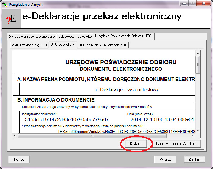 Danych' wysyłki zakładkę 'UPO do wydruku', a następnie przycisk 'Drukuj ': UPO można również pobrać i wydrukować bezpośrednio ze