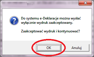 W dalszej kolejności należy wybrać nad ekranem wydruku przycisk podpisany 'e-deklaracje'.