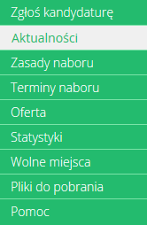 W pozycji Aktualności wyświetlane są wszystkie aktualności, informacje i komunikaty wysyłane do kandydatów przez organy prowadzące, jednostki rekrutacyjne oraz administratora.