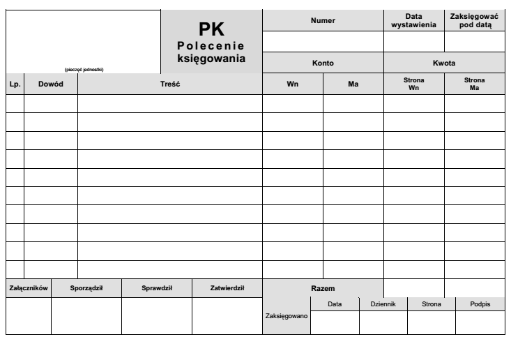 21 9. Wypełnij Polecenie księgowanie dla określonej przez Ciebie operacji gospodarczej (wykorzystaj Zakładowy Plan Kont danej