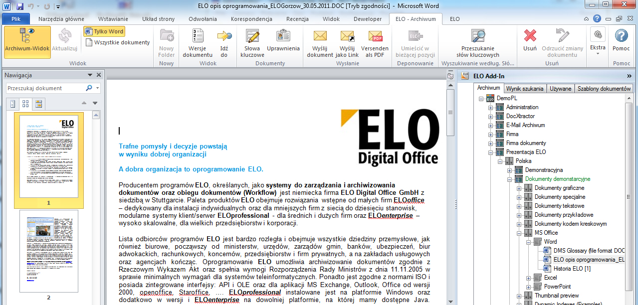Microsoft Office i ELO zaawansowana integracja Microsoft Word i ELO Większa wydajność Numerem 1 w komunikacji biurowej jest nadal Microsoft Office.