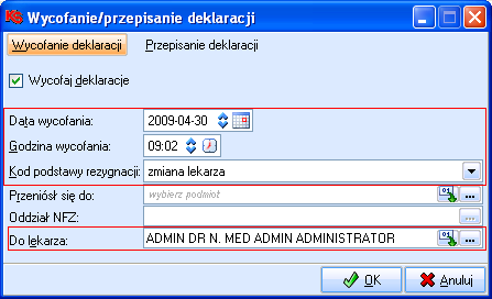 7. Prosty dostęp do najważniejszych funkcji modułu właściwych deklaracji pacjentów, należy ustawić odpowiednie filtry.