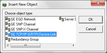 Kliknij prawym przyciskiem myszy na nowo utworzony serwer OPC RX3i i wybierz Define New a następnie GE TCP/IP (SRTP) Device Link (Rys.