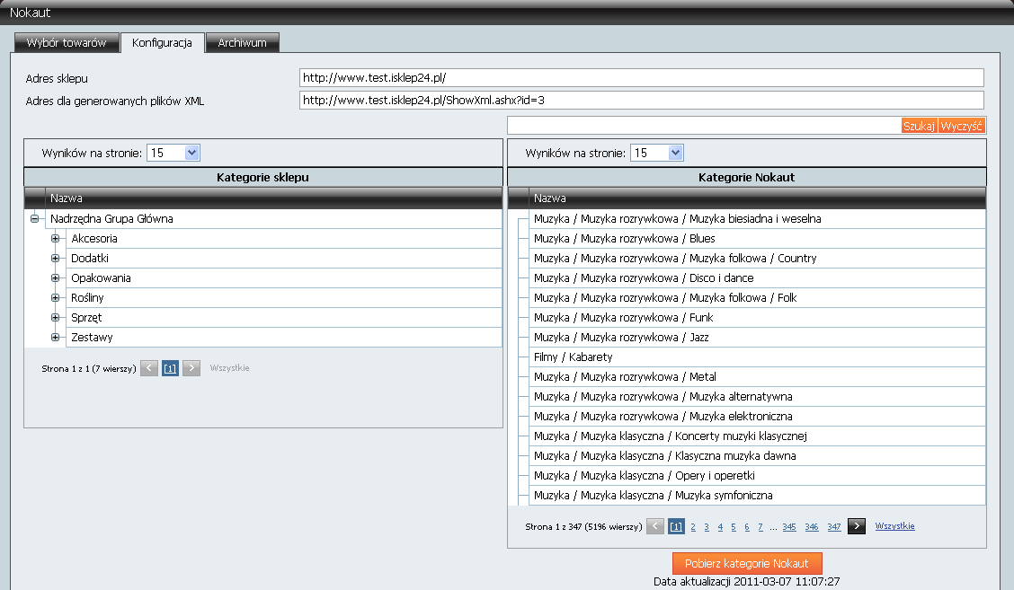 Podręcznik Użytkownika systemu Comarch OPT!MA Str. 27 Rys. 23 Panel Administracyjny, Pasaże, Nokaut, zakładka Konfiguracja.