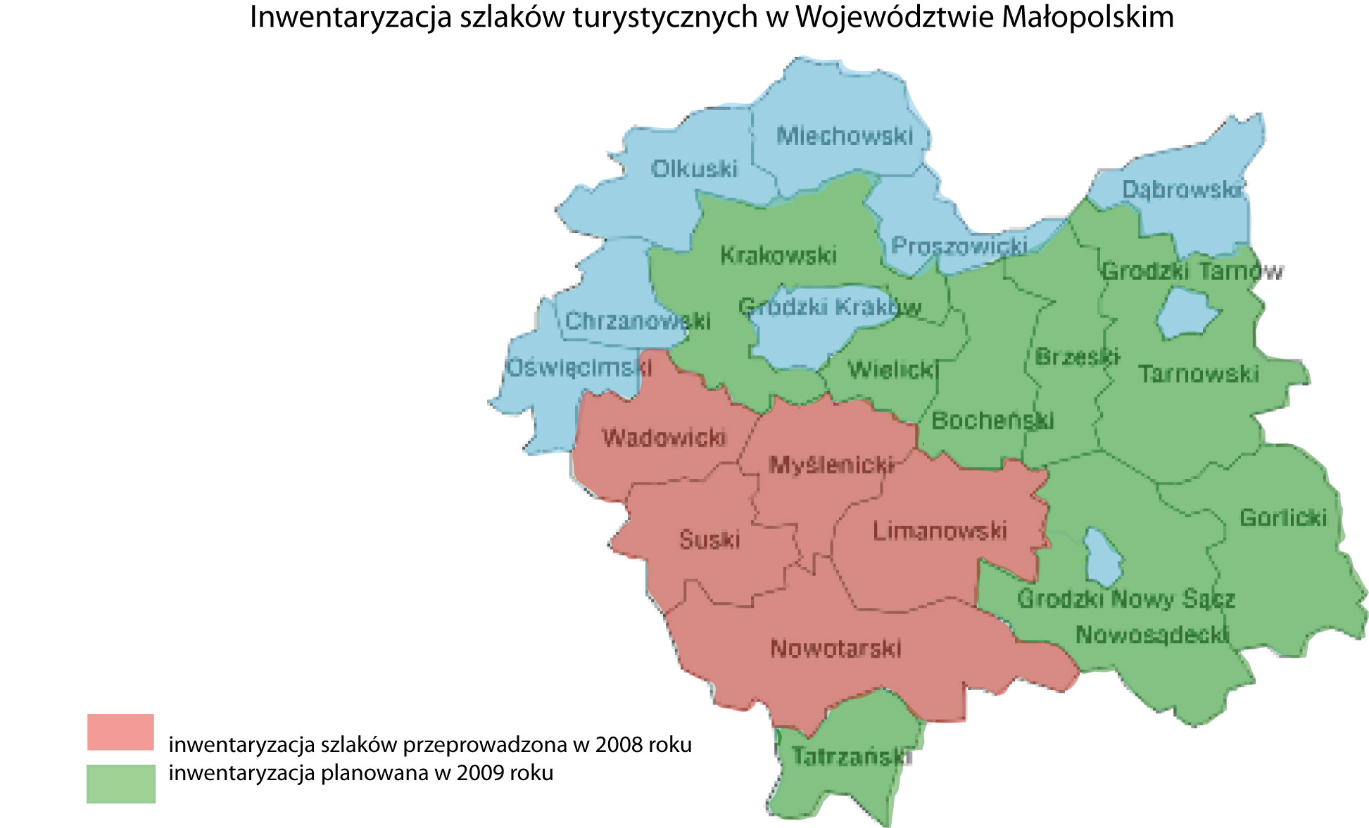 W 2009 roku zebrano dane w kolejnych siedmiu powiatach: krakowskim, wielickim, bocheńskim, brzeskim, tarnowskim, gorlickim, nowosądeckim i tatrzańskim.