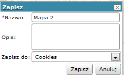 Narzędzie umożliwia użytkownikowi zapisanie ustawień mapy w oknie aplikacji.