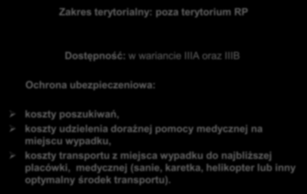 poszukiwań, koszty udzielenia doraźnej pomocy medycznej na miejscu wypadku, koszty transportu z miejsca