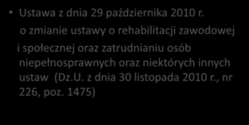 SZCZEGÓŁY DOTYCZĄCE CZASU PRACY OSOBY NIEPEŁNOSPRAWNEJ: Ustawa z dnia 29 października 2010 r.