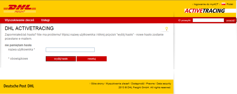 Benutzerhandbuch, November 2009 Seite 8 Wpisz swoją nazwę użytkownika i kliknij na przycisk wyślij hasło, a hasło zostanie wysłane e-mailem na adres e-mail zarejestrowany w Twoim profilu.