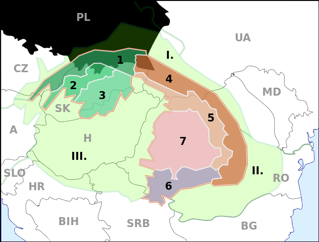 Fizycznogeograficzny Podział Karpaty Zachodnie (1) KZ Zewnętrzne (2) KZ Centralne (3) KZ Wewnętrzne Karpaty Wschodnie (4) KW Zewnętrzne (5) KW Wewnętrzne