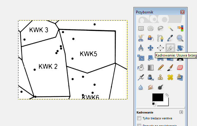 2.7. Mapa końcowa mapa.jpg Rysunek 9 Mapę końcową, jak w poprzednim etapie projektu tworzę w oparciu o program GIMP 2.6.8. Pracę rozpoczynam od utworzenia nowego pliku o nazwie mapa.jpg. Tworzę warstwę podstawową, którą stanowić będzie plik skan.
