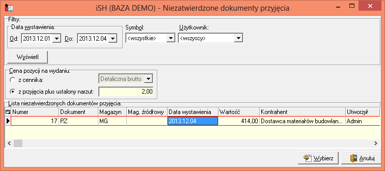 Tworzenie WZ z niezatwierdzonego przyjęcia - dostawy "dedykowane" W ihurt stworzony został mechanizm wspomagający obsługę dostaw dedykowanych dla konkretnego odbiorcy (bezpośrednie dostawy stosowane