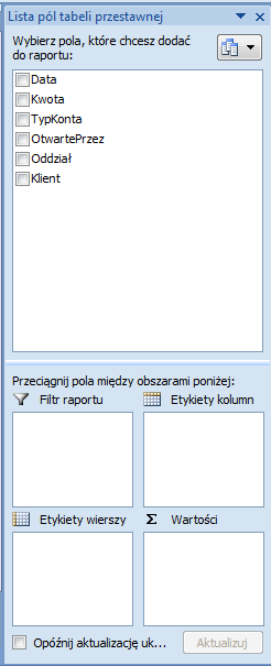 Uruchom kreator tabeli przestawnej: Wstawianie Tabele Tabela przestawna i po rozwinięciu menu przycisku wybierz Tabela przestawna. Dane Kategorie 2. Tworzenie tabeli przestawnej.