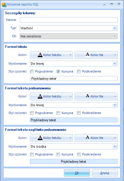 Przykładowe zapytanie może zostać skonstruowane następująco: SELECT DECODE(GROUPING(to_char(PAT.R_NFZ_ID)), '0', nvl(to_char(pat.r_nfz_id), ' '), null), DECODE(GROUPING(to_char(patopr.