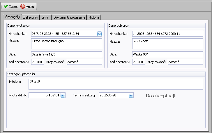 Symfonia Handel 2013.1b 15 Import operacji bankowych (menu Firma) Operacje bankowe można zaimportować do kartoteki pieniędzy jako wpłaty lub wypłaty.