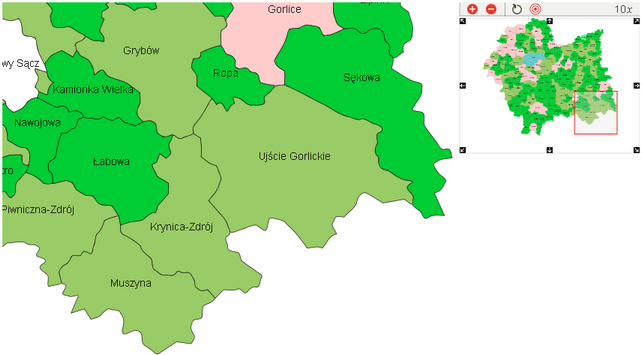 Sprawozdania resortowe Sekcja ta zawiera przyciski/pola: Przycisk Przybliż - pozwalający na przybliżenie widoku do wskazanego obszaru pola nawigacyjnego.