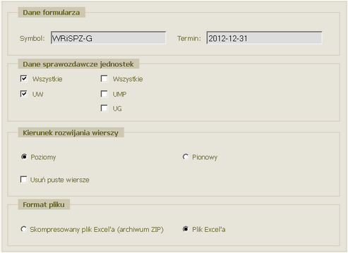 Sprawozdania resortowe Prezentacja sprawozdań - zbiorówka (EXCEL) Prezentacja dotyczy tylko sprawozdań zbiorczych.