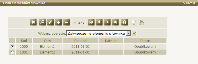 Sprawozdania jednorazowe znajdują się podstawowe informacje dotyczące publikacji, dla której wykonywana jest aktualizacja zawartości słowników.