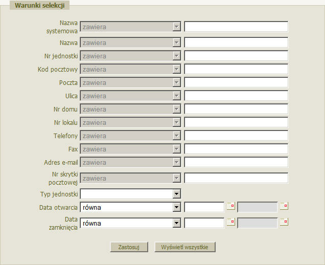 Informacje ogólne Po podaniu potrzebnych informacji wybieramy przycisk Zastosuj, aby wyzerować selekcję wybieramy przycisk Wyświetl wszystkie.