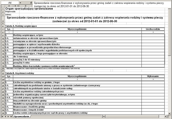 Sprawozdania resortowe Przeglądanie formularzy W celu przeglądania formularza w oknie "Lista formularzy" zaznaczamy wybieramy ikonę Przeglądanie. Otworzy się okno "Formularz".