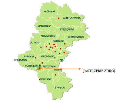 Rysunek 2. Położenie miasta Jastrzębie-Zdrój na tle województwa śląskiego.