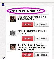 Pinterest - zaproszenia do tablic (boadrów) grupowych (B) Tablice grupowe pozwalają dodawać do nich grafiki wszystkim osobom, które są do nich zaproszone, a nie tylko ich twórcy.