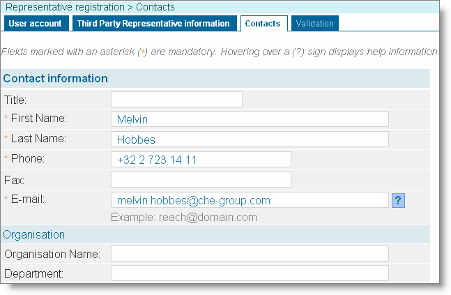 Część 02 - Rejestracja i zarządzanie kontem Data wydania: kwiecień 2014 r 37 Rys. 35: Strona startowa osób do kontaktu TPR Strona osób do kontaktu <Contacts> otworzy się w trybie aktualizacji.