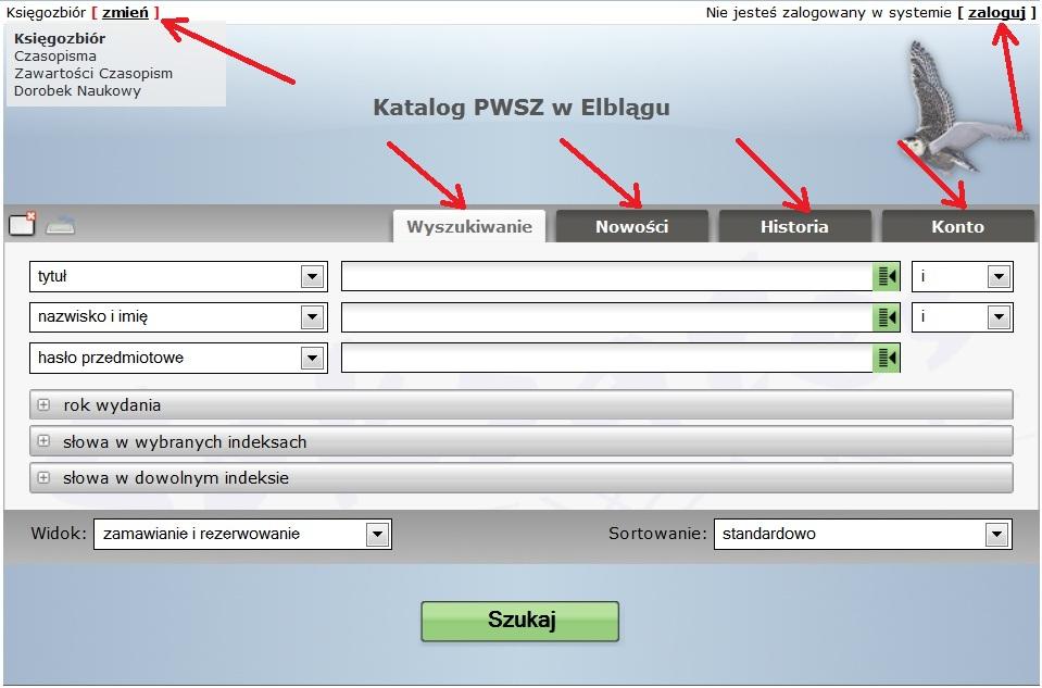 Korzystanie z katalogu on-line Biblioteka PWSZ w Elblągu dysponuje katalogiem komputerowym działającym w zintegrowanym systemie obsługi biblioteki SOWA2/MARC21.