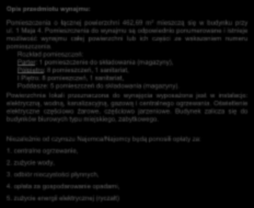 Rozkład pomieszczeń: Parter: 1 pomieszczenie do składowania (magazyny), Półpiętro: 8 pomieszczeń, 1 sanitariat, I Piętro: 8 pomieszczeń, 1 sanitariat, Poddasze: 5 pomieszczeń do składowania