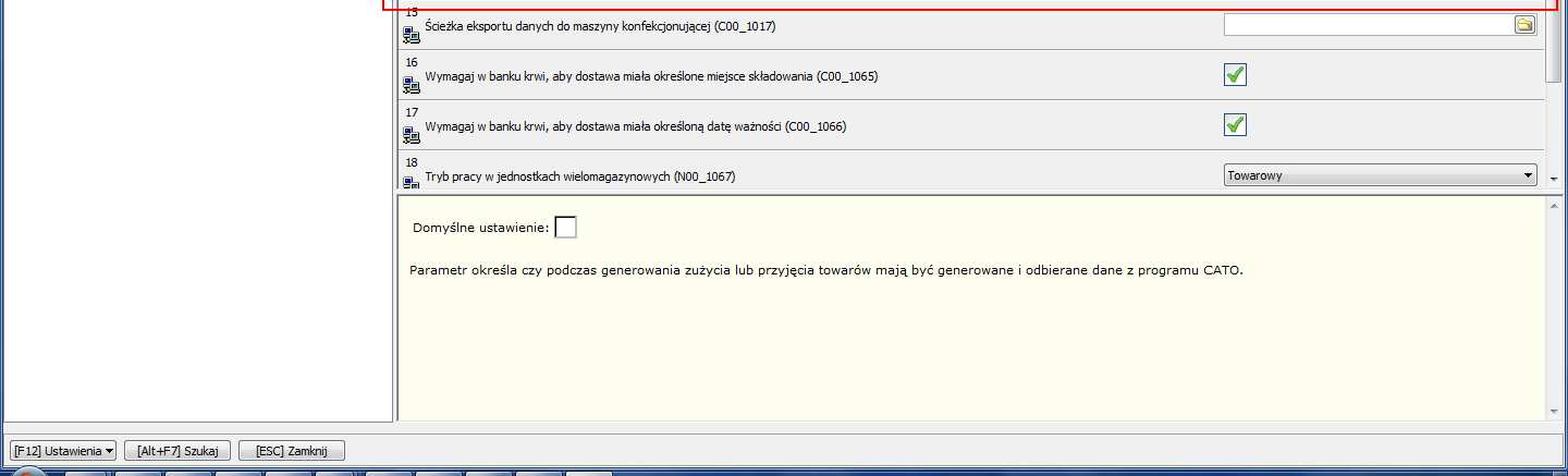 Opcje odpowiedzialne za integracje z Cato: 6. Opcje modułów sterujące integracją z Cato 1. Wspólne -> 2. Ustawienia globalne -> 12.