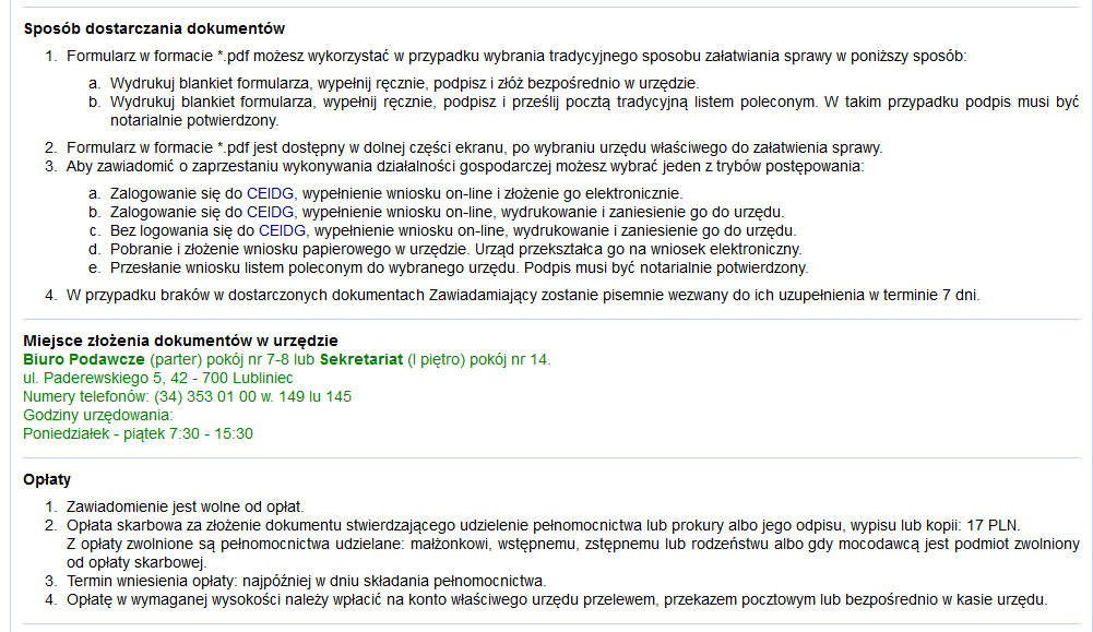 Karta usługi na platformie SEKAP