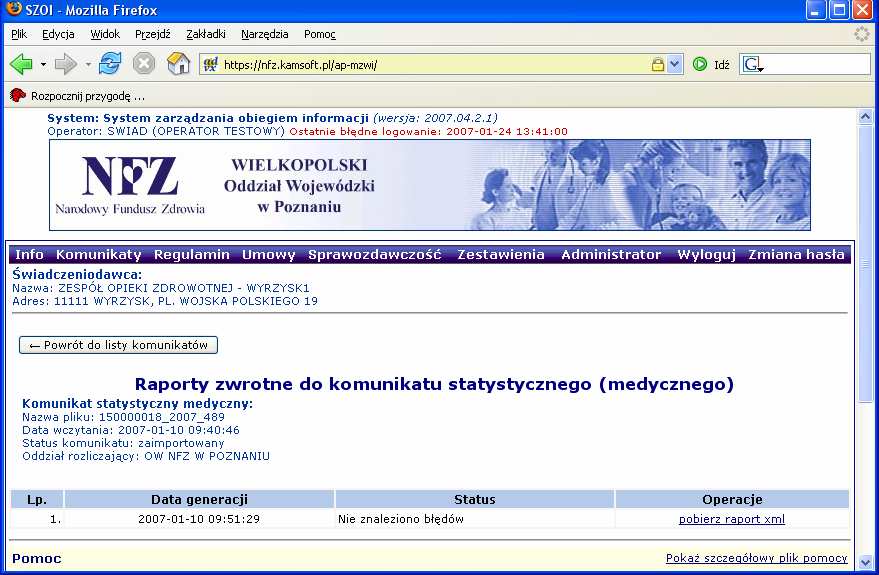 Pobrany plik SWZ musi zostać zaimportowany do systemu KS-SWD w celu przejścia do następnej fazy procesu rozliczeń usług