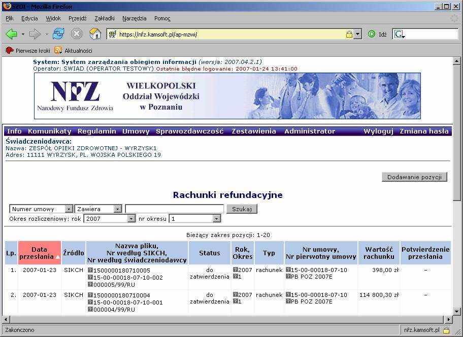 Sprawozdawczość/Rachunki refundacyjne (medyczne).