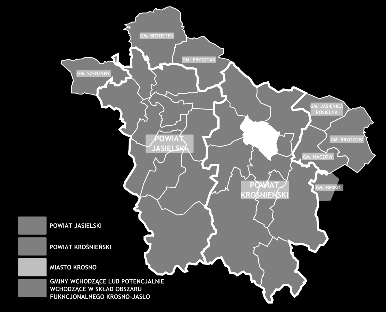 2.1 Informacje ogólne Mapa 1. Jednostki terytorialne wchodzące w skład planu transportowego dla funkcjonalnego obszaru krośnieńsko-jasielskiego Źródło: Opracowanie własne na podstawie www.mapy.
