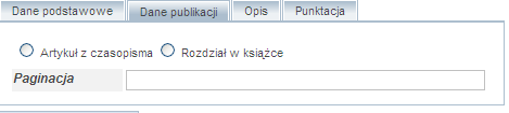 podczas wprowadzania opisu artykułu wskazuje się na jego rodzaj poprzez zaznaczenie jednej z opcji (artykuł/ rozdział): W wyjątkowych sytuacjach ( np.