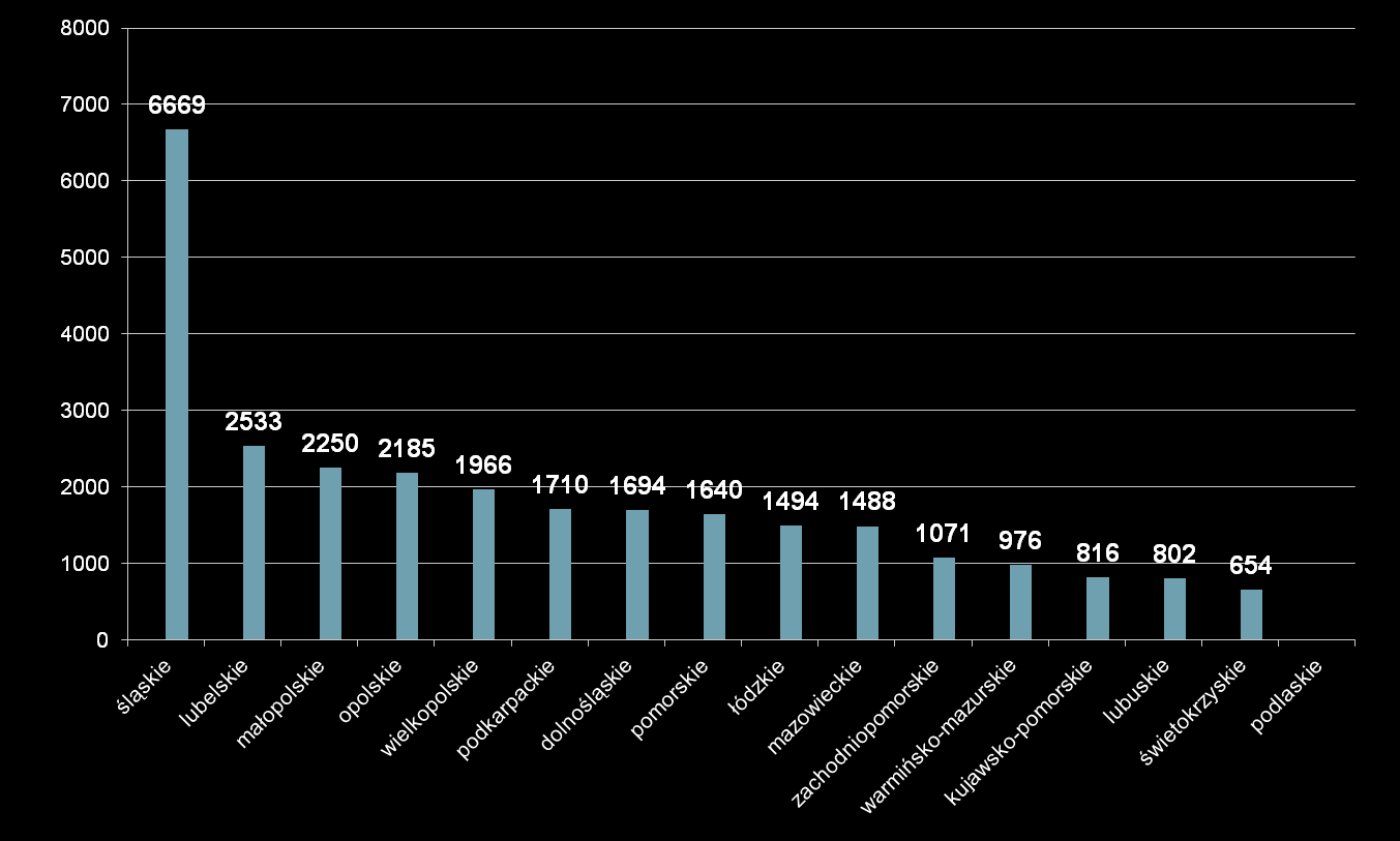 Ryc.8 Liczba zakontraktowanych przez NFZ pacjentów poddanych rehabilitacji kardiologicznej w warunkach