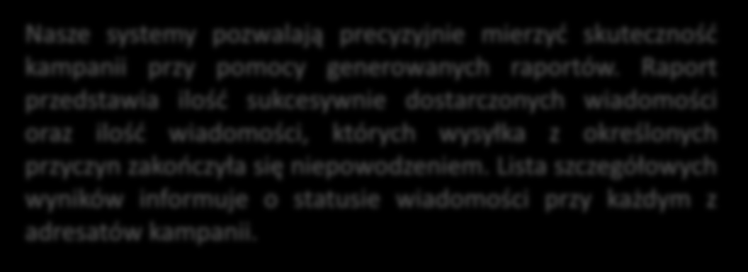 Nasze systemy pozwalają precyzyjnie mierzyć skuteczność kampanii przy pomocy generowanych raportów.