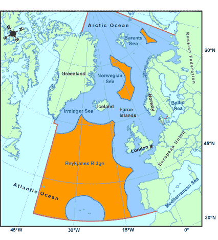 Strefy: pod jurysdykcją państw nadbrzeżnych (niebieska) i