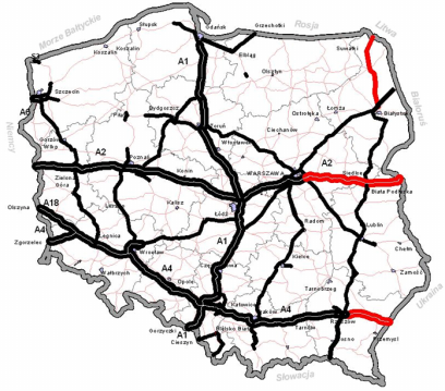 WARUNKI WYKONYWANIA TRANSPORTU DROGOWEGO Planowana sieć dróg krajowych do 2013 r.