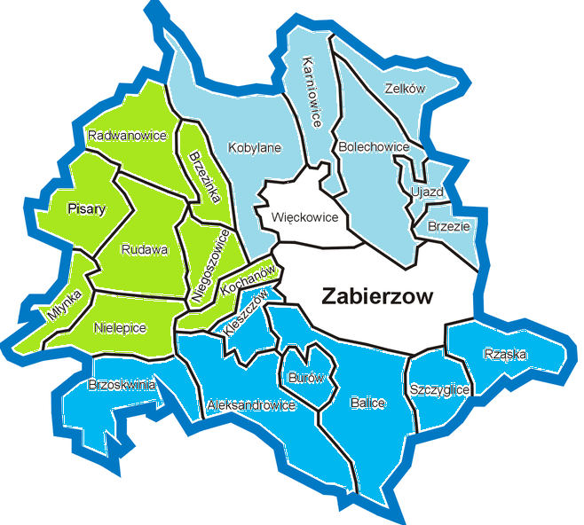 Rysunek 1. Podział Gminy na 4 rejony Uwzględniając powyższe kategorie badana populacja (według danych GUS) liczy 20 971 osób, w tym 10951 kobiet.