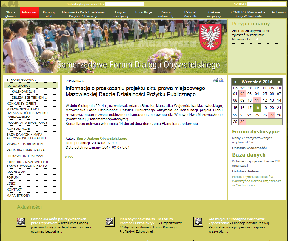 3.2 Konsultacje z Mazowiecką Radą Działalności Pożytku Publicznego W dniu 6 sierpnia 2014 r.